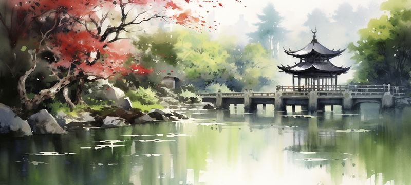 古典建筑小桥湖面,插画/手绘图,插画/手绘图库,插画/手绘图下载,插画/手绘